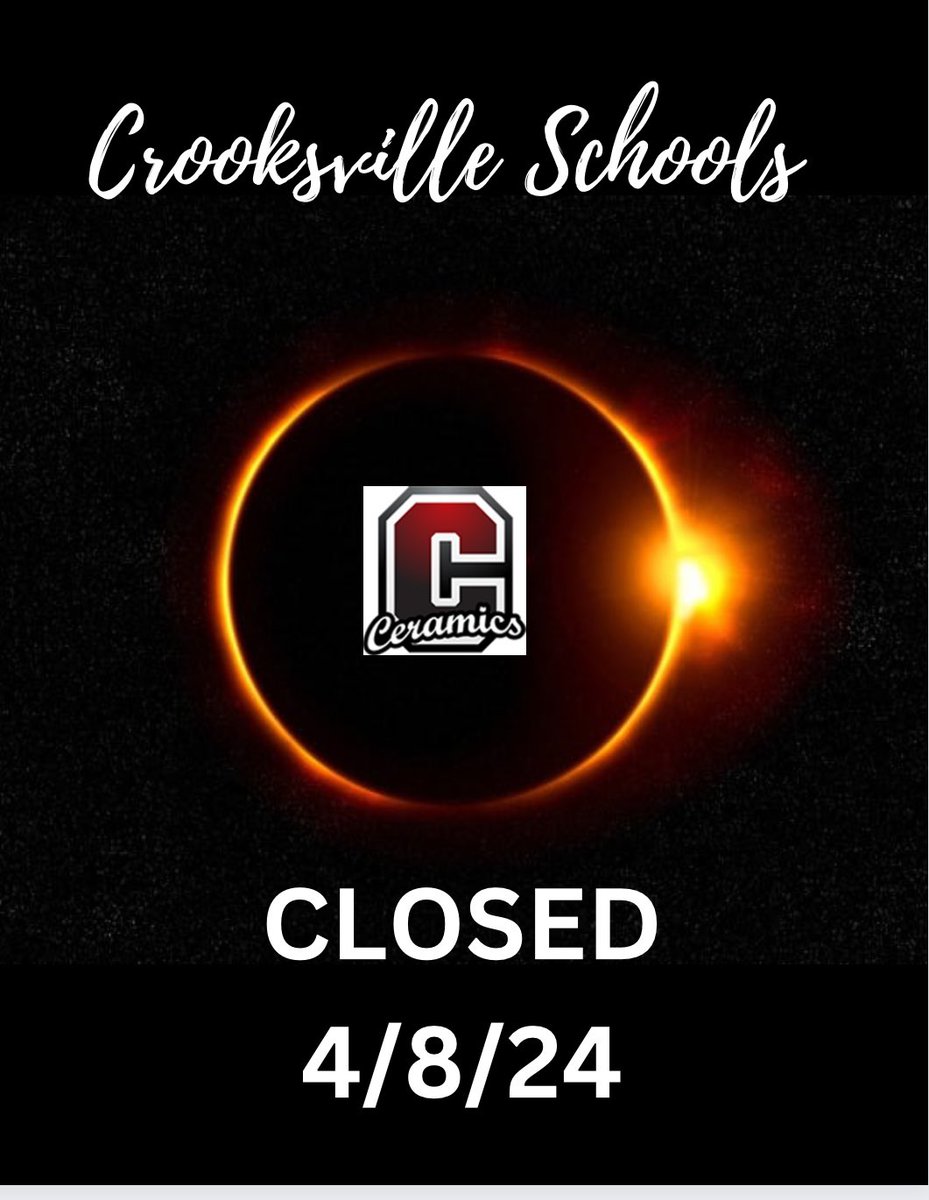 ceramicschools's tweet photo. While we won’t be in session, we will be sending home eclipse glasses for every Crooksville student!  Enjoy the learning experience! ❤️🌔🕶️🌒🖤 https://t.co/JrDQYf3XjU