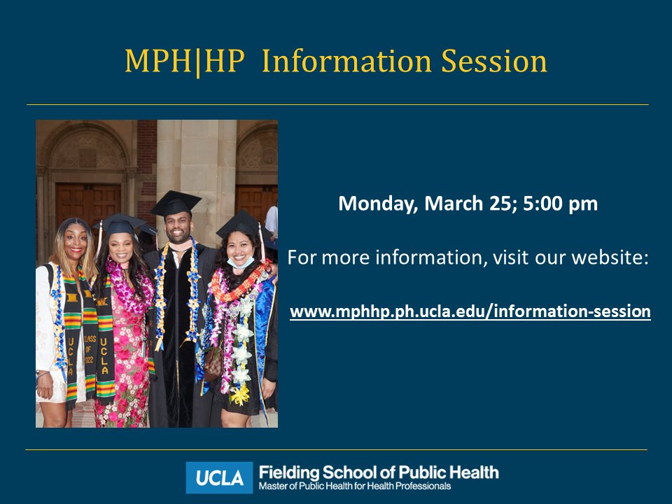 9 days left till the Standard deadline! Sign up for our next Informational Q&A Session Monday, March 25; 5:00 PM. Then complete the form to RSVP. Follow us on Instagram, Twitter and add us on LinkedIn. #mph #mphhp #ucla #CHS #communityhealthscience #publichealth #uclafsph