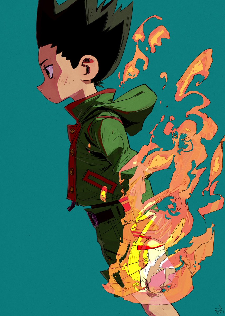 gon freecss solo short hair simple background black hair 1boy closed mouth jacket  illustration images