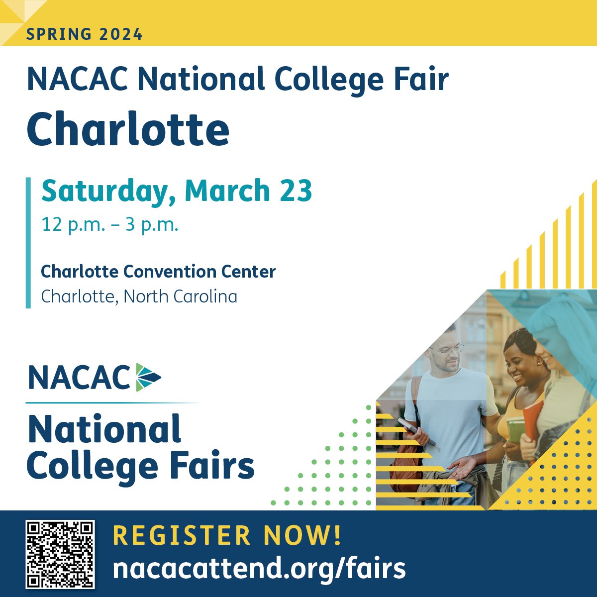 #NACAC National College Fair in Charlotte, North Carolina: Join us tomorrow, March 23 at the Charlotte Convention Center from 12-3 pm! nacacattend.org/fairs