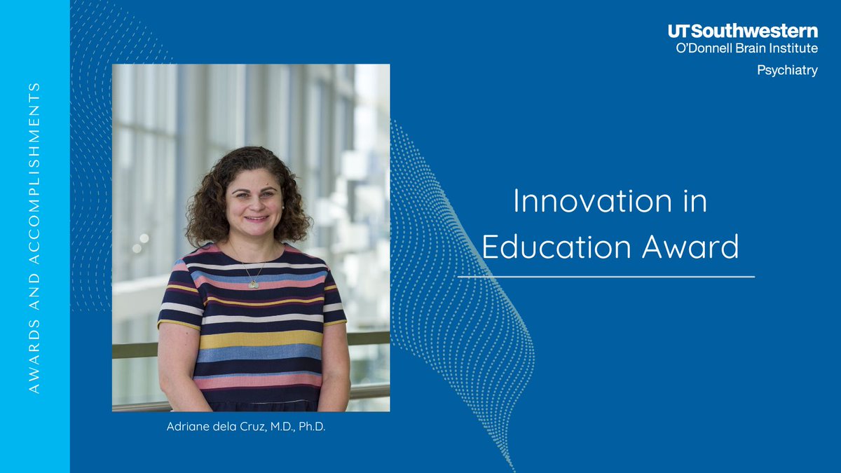 🎉 Proud moment! Adriane dela Cruz, M.D., Ph.D., has been awarded third place in the Innovation in Education Award competition from the University of Texas Kenneth I. Shine Academy of Health Science Education. Congrats! #PsychTwitter #UTSW