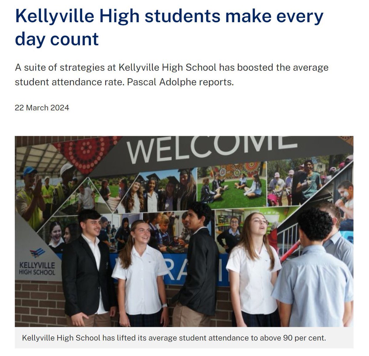 Murat Dizdar (@dizdarm) on Twitter photo A suite of strategies has boosted the average student attendance rate at <a href="/KellyvilleHS/">KellyvilleHighSchool</a> to above 90%. The school’s attendance is among the best in the state for statistically similar schools. Well done students & staff! education.nsw.gov.au/news/latest-ne… A suite of strategies has boosted the average student attendance rate at <a href="/KellyvilleHS/">KellyvilleHighSchool</a> to above 90%. The school’s attendance is among the best in the state for statistically similar schools. Well done students & staff! education.nsw.gov.au/news/latest-ne…