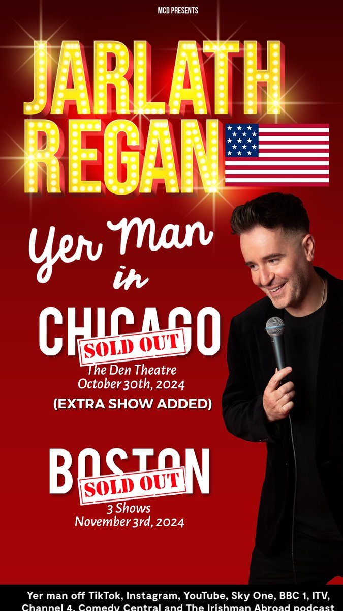 I’m flabbergasted to say that the Chicago show I announced the other day is sold out! So we are adding a second. Here’s the link for the tix🎉 Hup Ya Boya! 🇮🇪ci.ovationtix.com/35386/performa… #Chicago #IrishmanAbroad #IrishComedy