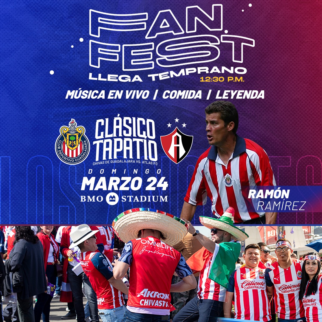 𝐅𝐢𝐞𝐬𝐭𝐚 𝐟𝐮𝐭𝐛𝐨𝐥𝐞𝐫𝐚 en el #ClásicoTapatíoLA 
Ramón Ramírez estará con nosotros. <a href="/ramon7ramirez/">RamónRamírez7</a> 🐐 <a href="/Chivas/">CHIVAS</a> 
¡Llega temprano al <a href="/BMOStadium/">BMO Stadium</a>! 🏟️🇺🇸 12:30 pm