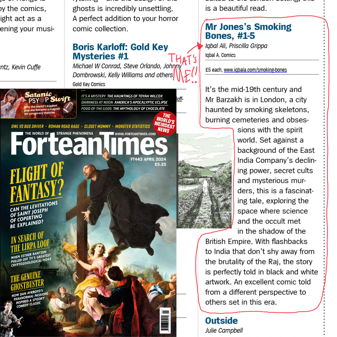 I'm a huge 'Fortean Times' fan. It's a magazine that explores the paranormal, UFOs, and fringe science, features in-depth articles, thought-provoking analysis, and...reviews!! To have my comic featured in the reviews section is a bit of a moment. #forteantimes