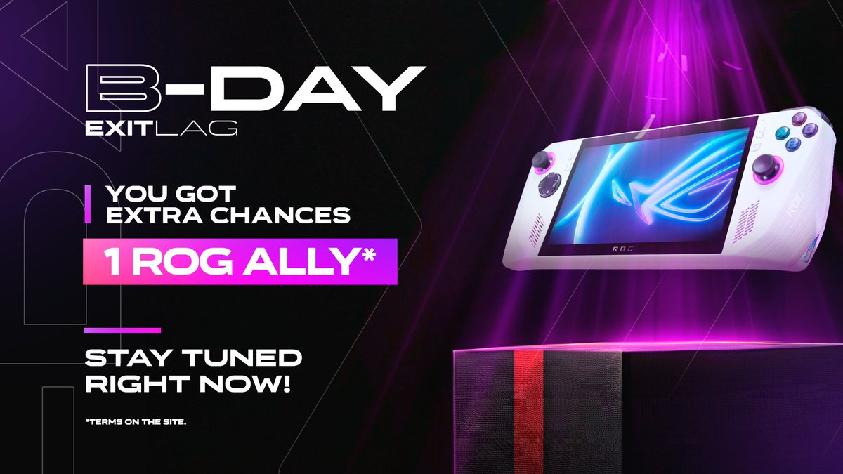 ExitLag's tweet photo. Don’t you know the news yet?! 👀  

To celebrate #BDayExitLag in a BIG way, we’re going to have:  

» EXTRA CHANCES for you to win a #ROGALLY  

How to participate? It’s EASY. Drop by the link and stay tuned 👊💥  

👉https://t.co/XhSNx27sxK https://t.co/x1RcagTzYK