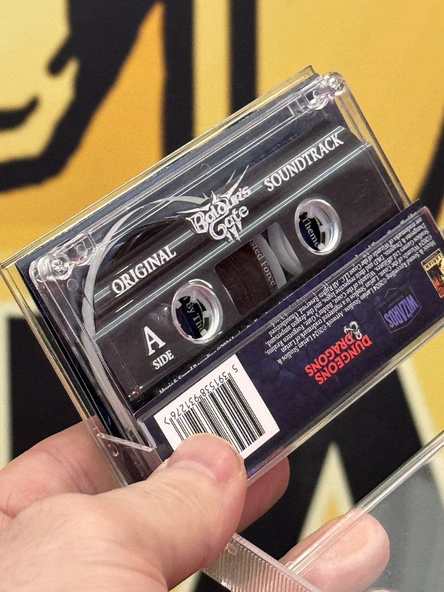 Cromwelp's tweet photo. This makes me happy. Arriving soon online, and available to buy here at PAX, the Baldur’s Gate 3 Original Soundtrack on cassette is the only way to listen to Bobby’s own Synthwave version of Down by the River. Hear it at the booth, once we find batteries. https://t.co/p1DxkagRtU
