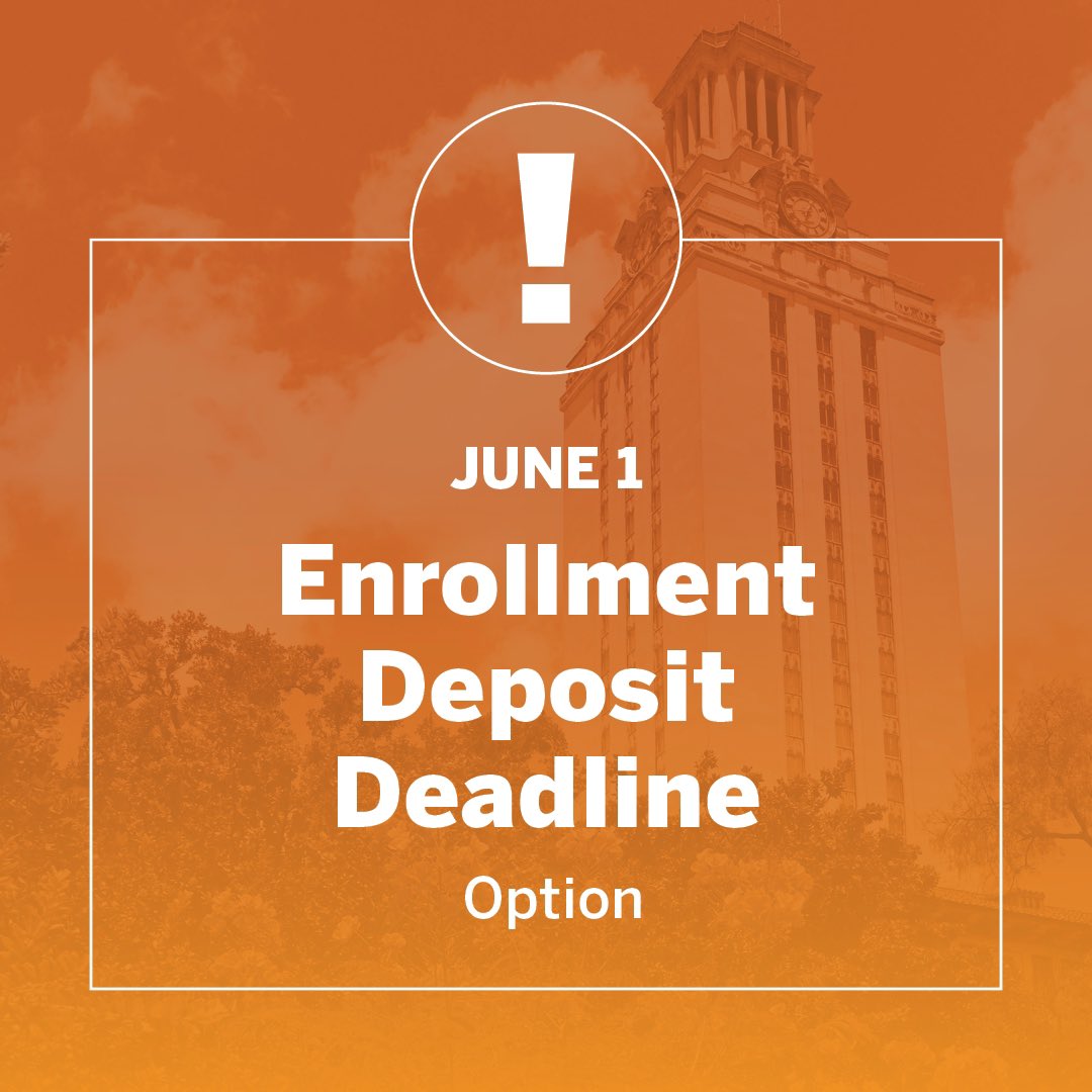 Attention future Longhorns! You now have the option to extend your enrollment deposit deadline to June 1 for those waiting on their financial aid package. Visit MyStatus to select this option and we'll hold your spot! #BeALonghorn #UT28 #UTAustin