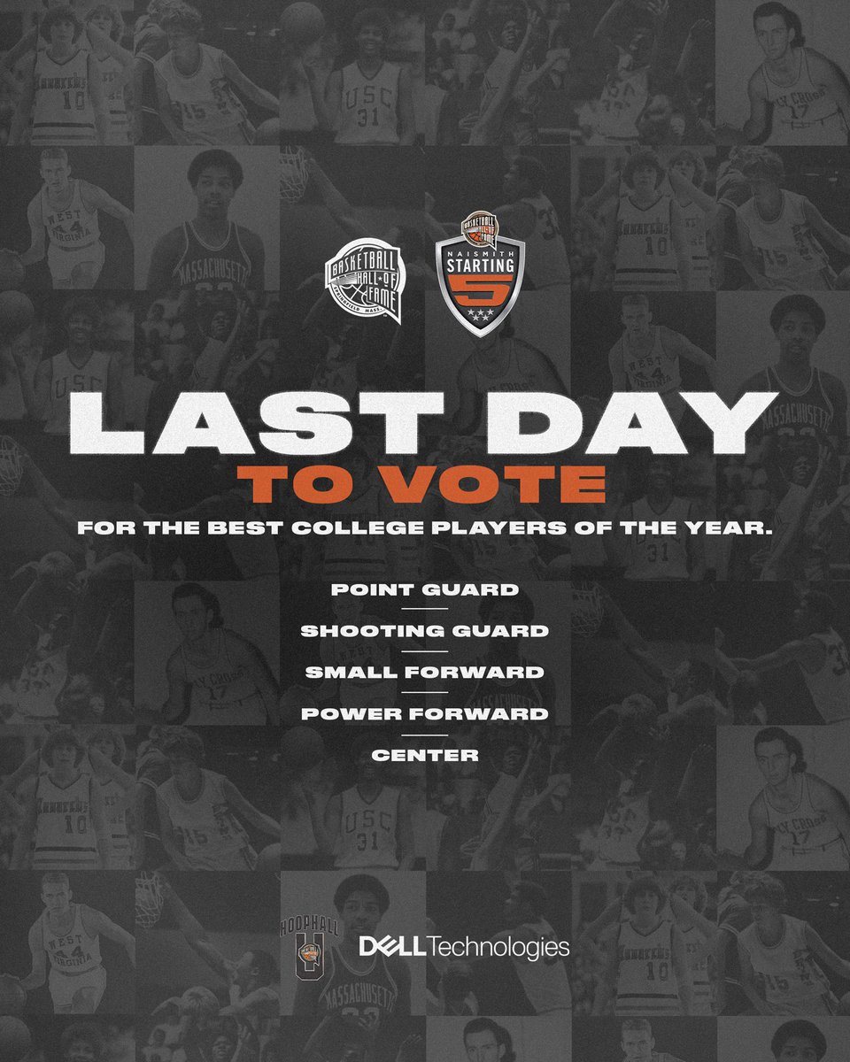 What are you waiting for? Today is the last day to cast your vote for the best college players of the year. 🗳️ 🔗 hoophallawards.com #HoophallU