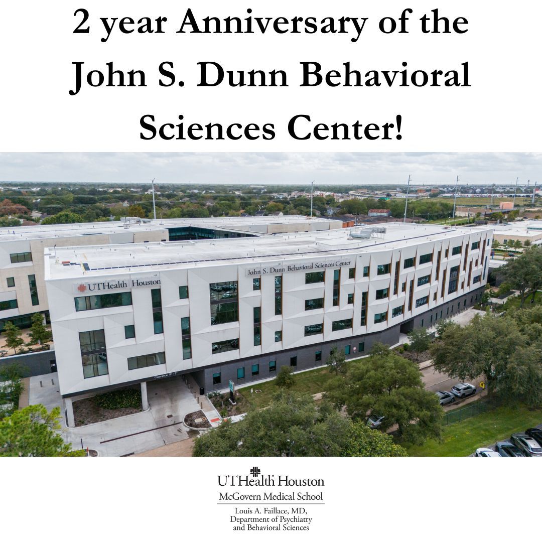 This month marks 2 years since the opening of the John S. Dunn Behavioral Sciences Center. Congratulations to all the staff and faculty who work around the clock helping out our community and patients to help make mental health accessible for all. #uthealthhouston #mentalhealth