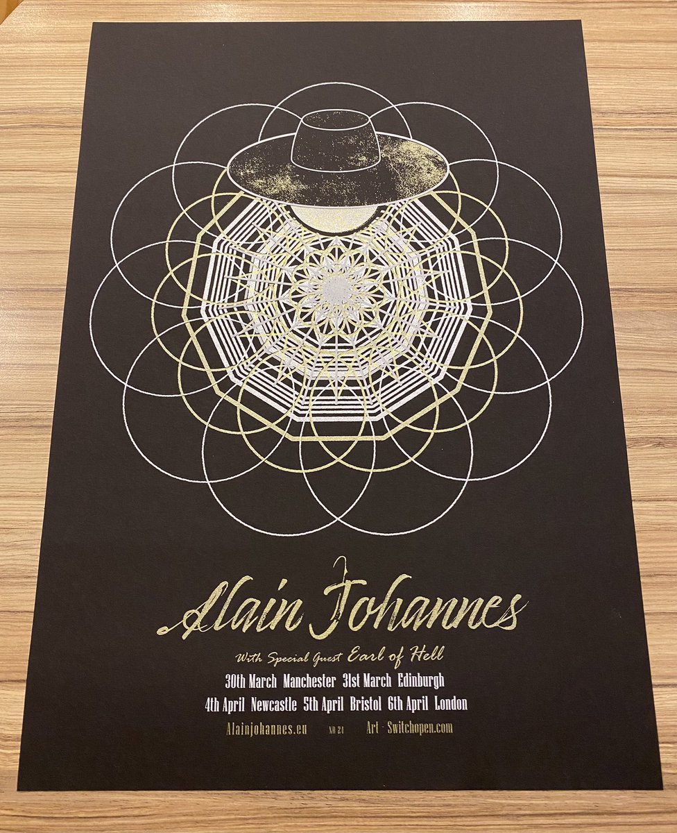 Switchopen's tweet image. All done n dusted. A productive day. The print gods were kind. The official UK tour poster for @alainjohannes @alainjohannestour Hand #screenprinted 3 colour. Edition of 100. A2 (594mm x 420mm) 
Available at the venues.  Have a good weekend ⚡️🙏🏻⚡️Salut 🍷 #alainjohannes #11