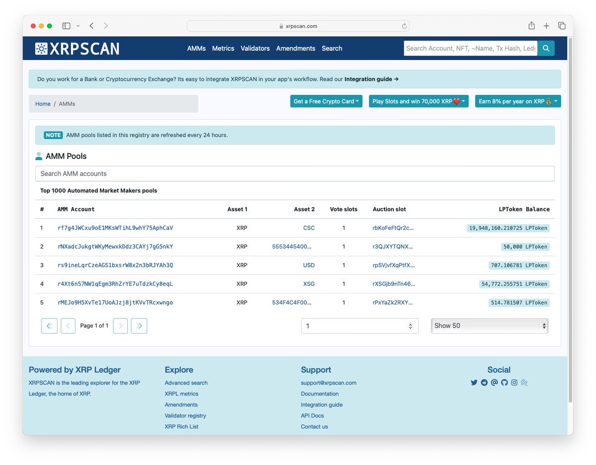 AMM is now live on XRPL mainnet! First few pools are rolling in 😀 - xrpscan.com/amms