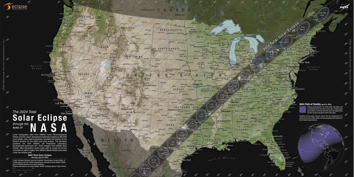 Get ready! On April 8th, the total solar #eclipse will cross North America, passing over Mexico, the United States, and Canada. Find out from @NASA what you'll be able to see at your zip code: science.nasa.gov/eclipses/futur…