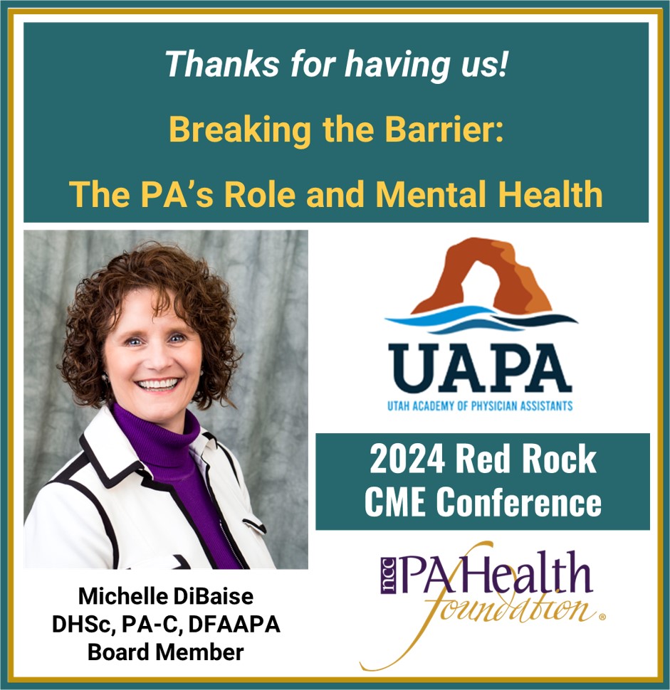 Thank you to the @UtahAPA for having us share what #CertifiedPAs can do to address #MentalHealth. If you’re interested in a  #CME presentation, email ContactUs@nccPAHealthFoundation.net

#PAsDoThat #PAStudent #PAEducator #PAsforMentalHealth #MentalHealthIsHealth #EndStigma