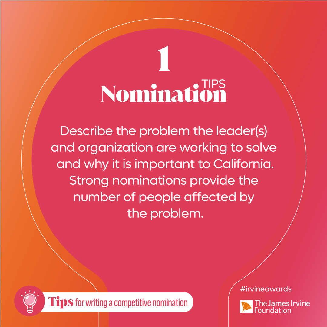 Follow along as we begin highlighting tips for writing a competitive nomination within each of the selection criteria! Want more tips? Watch our Informational Webinar for Nominators here: irvineawards.org/2025-leadershi… #IrvineAwards #significance