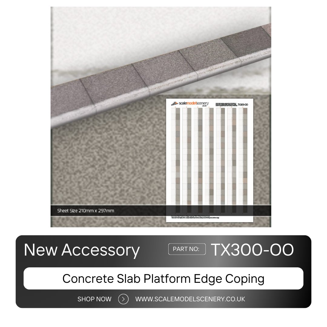 ScaleModelScene's tweet photo. Platforms are a massive part of Railway Modelling. One of our popular textures is TX228-OO Concrete Slab Platform Texture Sheets With Concrete Coping. We've made an extension pack for this which is just the coping.
#thehobby #railwaymodel #railwaymodelling #scalemodelscenery https://t.co/zBdr2lIJWT