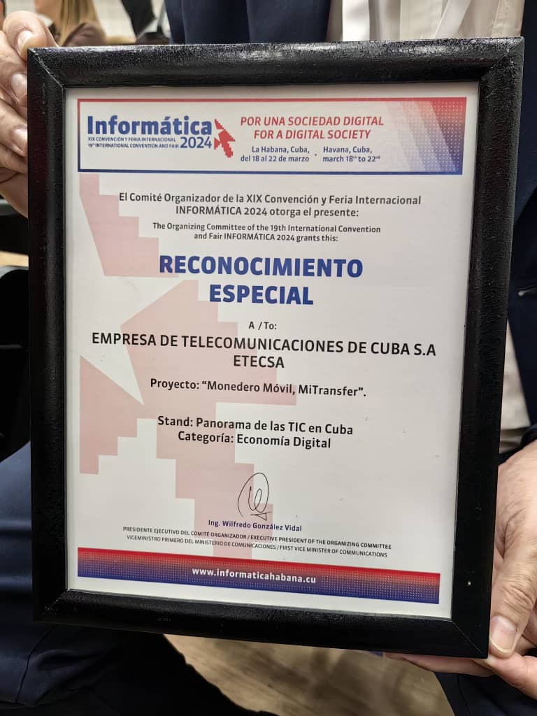 Merecido reconocimiento al proyecto "Mondero Móvil, MiTransfer", muchas felicidades a todo su equipo.
#Transfermóvil
#Cuba