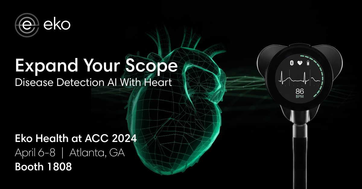 Join the Eko Health team during #ACC2024 at booth #1808 to learn how Eko’s software, combined with advanced digital stethoscope technology, can help you detect disease earlier. Schedule a meeting with the team today: bit.ly/3TnQtUh