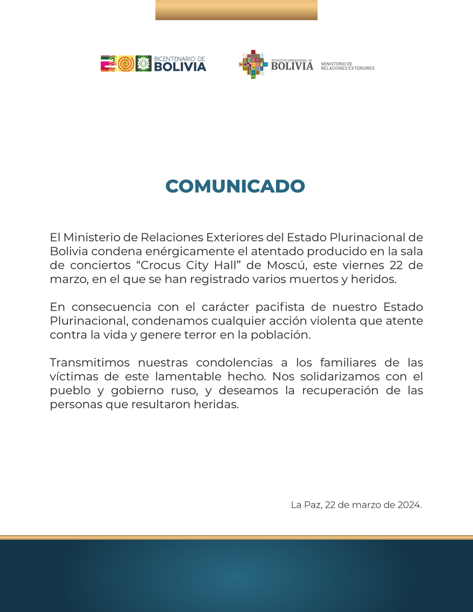 MRE_Bolivia's tweet photo. COMUNICADO
https://t.co/Nsil5HpDiM

#DiplomaciaDeLosPueblos
#PorLaVida
#UnidosRumboAlBicentenario https://t.co/qUdaVSRDVh