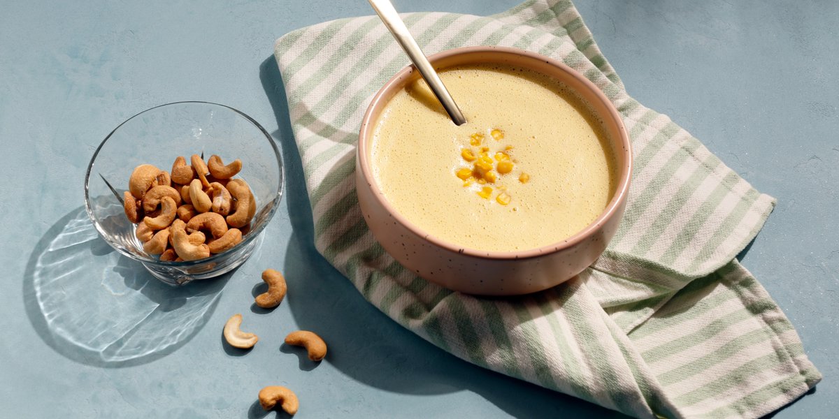 Cozy up with a tasty soup this weekend. 🥣 We love this new Corn and Cashew Cream soup recipe, try it here: spr.ly/6015ZBDCt #Vitamix #myvitamix #LovedforLifetimes #recipe #soup #spring