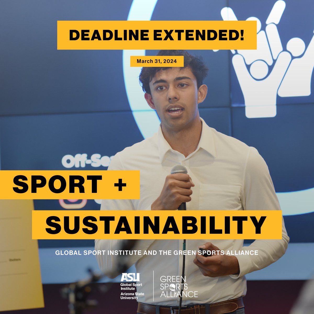 GlobalSportASU's tweet photo. There is still time left to apply! Application deadline is now March 31, 2024!! Join us at the Sport + Sustainability Venture Challenge by GSI and @sportsalliance .  

Apply now for a chance to win mentorship, a paid trip to the GSA Summit, and more!  https://t.co/N2OKlN3CDu https://t.co/sPta0ubyVK