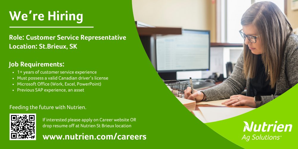 Looking for a career in agriculture? Join our team in St. Brieux!