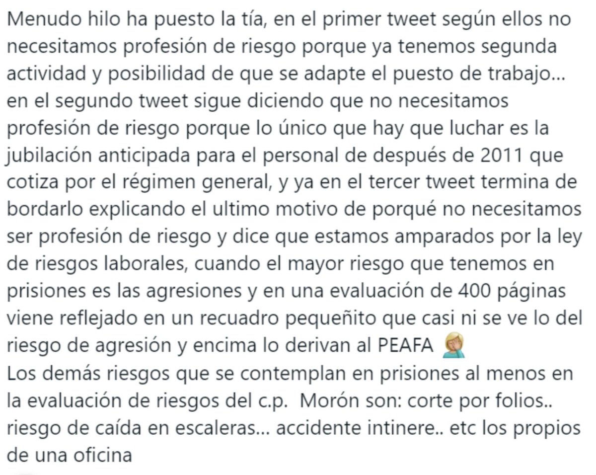 <a href="/Silvia09296100/">Silvia Fernández</a> Una tipa como tú q estuvo cobrando complemento d insularidad mientras estabas liberada, q escribas barbaridades en tu blog "ojo carcelario" incentivando al odio, q representes a un sindicato marginal dentro del colectivo d #sosprisiones lo único q despierta es animadversión 👇