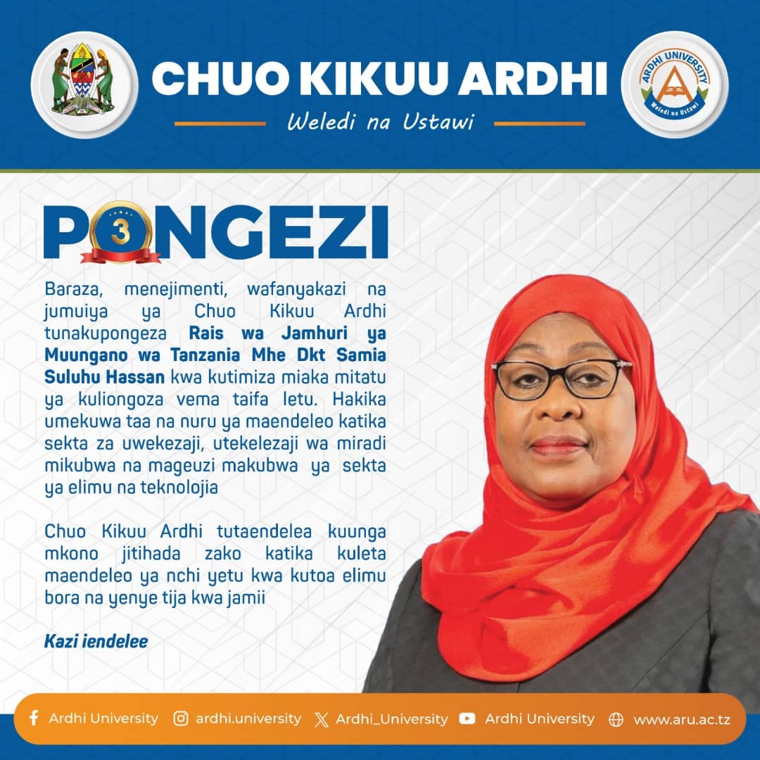 Pongezi kwa Mhe. Samia Suluhu Hassan, Rais wa Jamhuri ya Muungano wa Tanzania