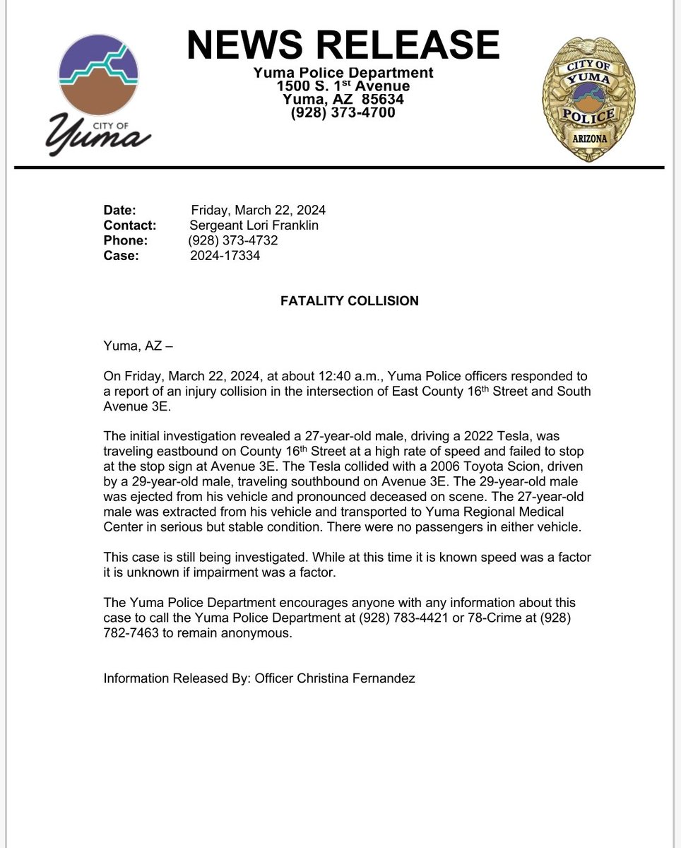 FATALITY COLLISION 
CASE: 2024-17334