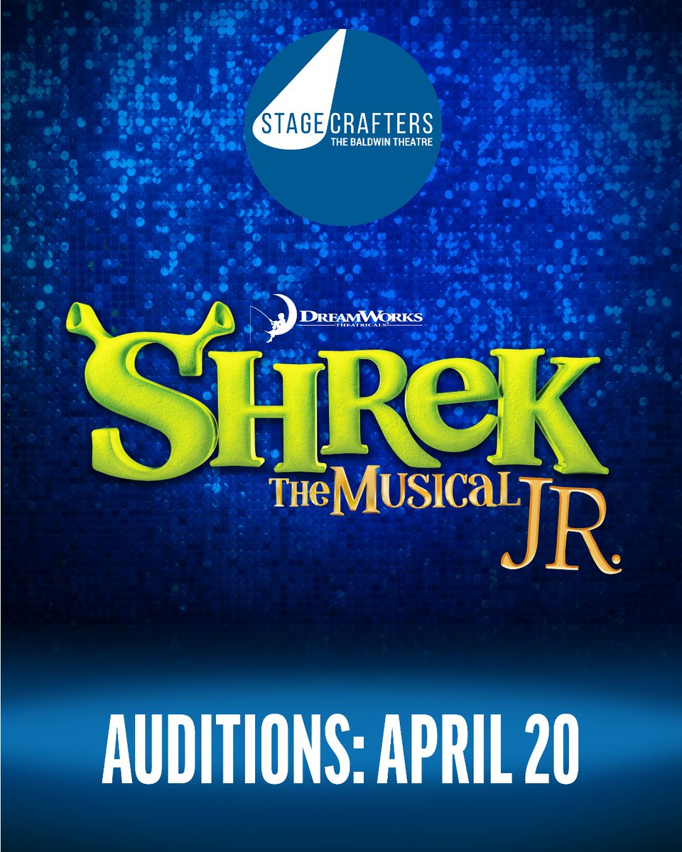 Saturday, April 20: Auditions for SHREK THE MUSICAL JR. from STAGECRAFTERS YOUTH THEATRE. Open auditions for ages 8-18 (and not yet graduated high school). Visit our website to complete ALL audition prep before attending & special instructions for parents: bit.ly/3TOBX9B