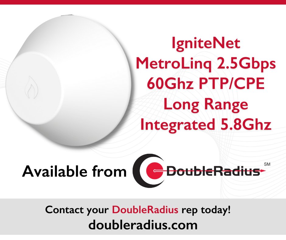 Introducing IgniteNet's MetroLinq 2.5 - 60! The world's first cost-effective 60GHz PTP radio offers high-capacity, interference-free connections globally and is license-free in most markets.