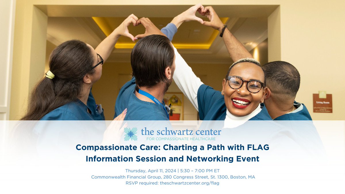 Join us on April 11 to learn more about the Schwartz Center’s Future Leaders Advisory Group (FLAG) and the Center’s mission to support health professionals so they can provide compassionate care to patients. RSVP at theschwartzcenter.org/flag