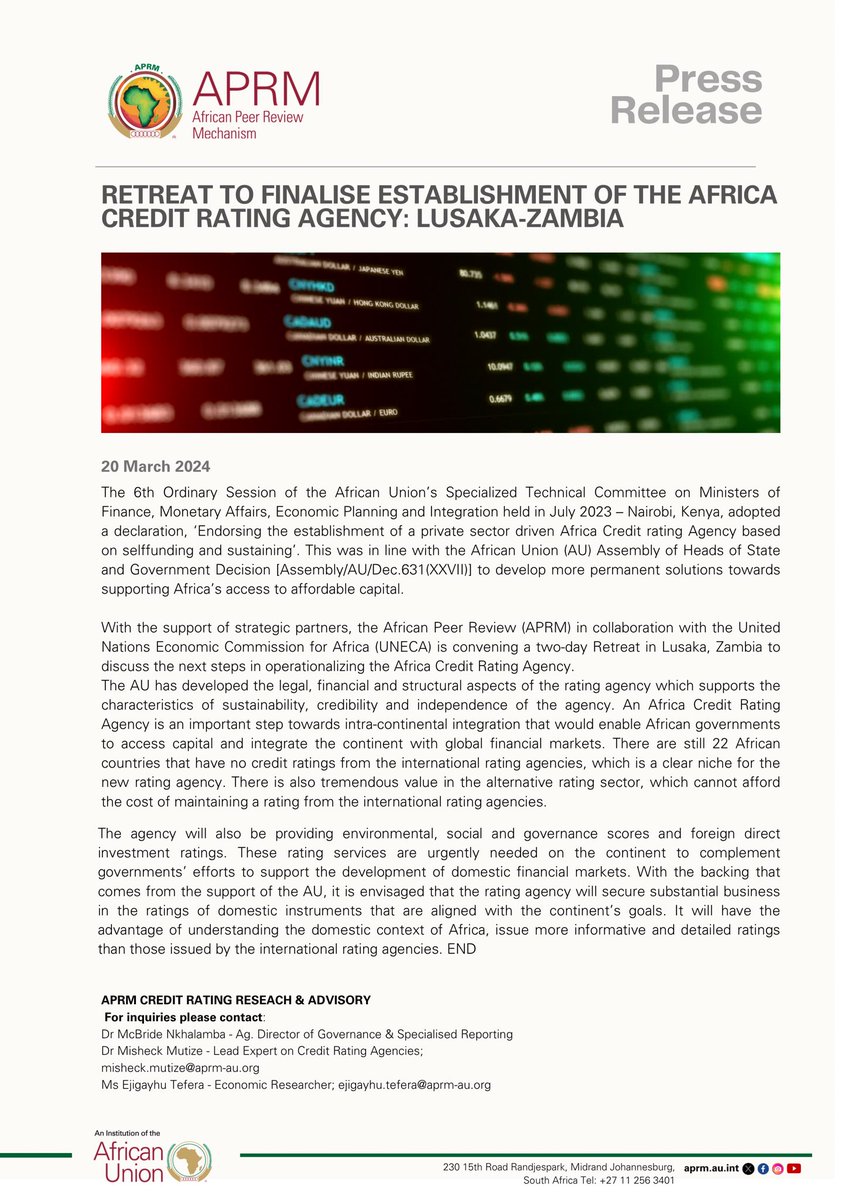 APRMorg's tweet photo. 🚨📰Media Alert | Retreat to finalize the establishment of the @_AfricanUnion Credit Rating Agencies.
#AfricaRatingAgency #ACRAs https://t.co/1mmIhN2Mw6