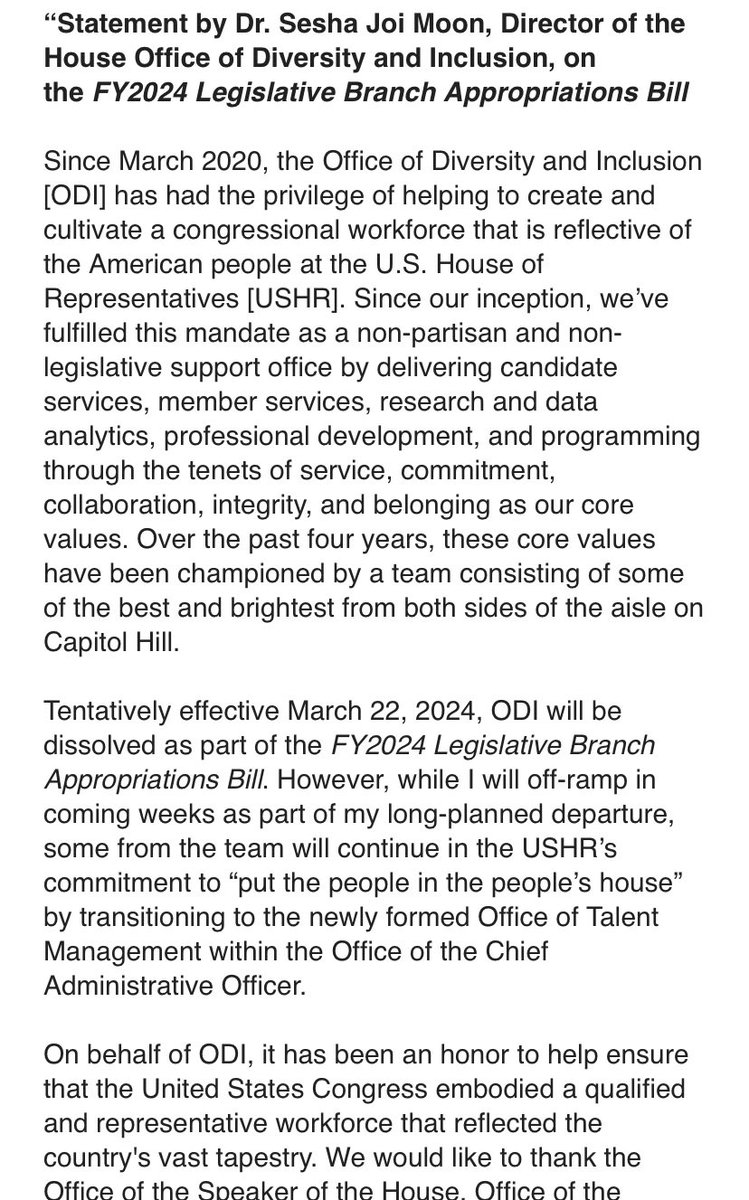 As critics make increasing attacks against DEI programs across the nation, @DiverseCongress will be disbanded as part of the government spending bill passed today, the office’s director said in a statement obtained by CNN’s @Chandelis.