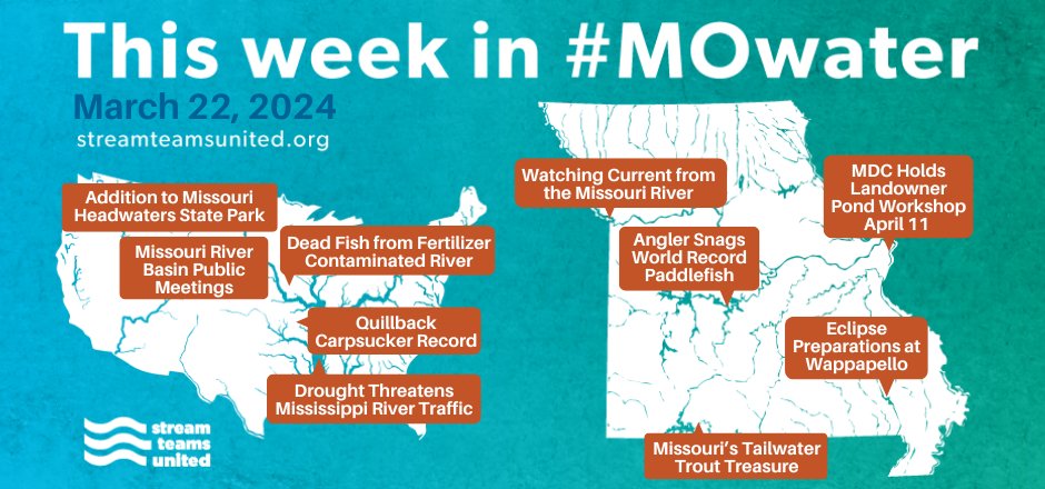 It's World Water Day 2024, highlighting the connection between water and peace in our world. Check out this week's water news from Missouri and the U.S, plus join the Missouri River Bird Observatory this coming Monday at 6:30 PM conta.cc/3PzV7NF