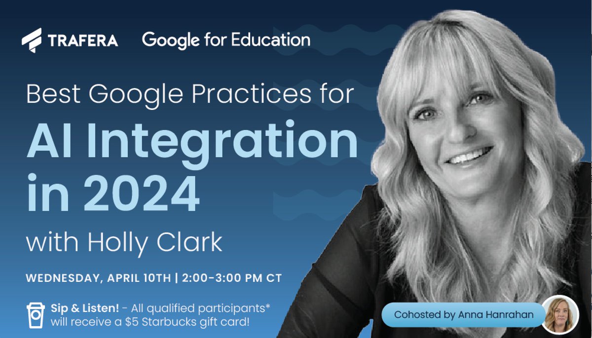 Excited about Google & AI? 🚀 Dive deep into the world of artificial intelligence with us! Join the FREE event by @TraferaOfficial and @GoogleForEdu. 📅 April 10th - 2:00pm CT. Don't miss out—secure your spot now! #GoogleTools #Gemini ✅ trafera.com/events/best-go…