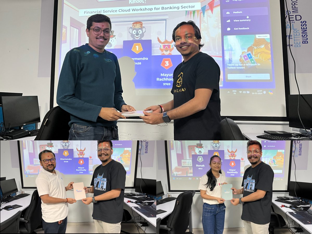 🥳Huge shoutout to the Salesforce Kahoot quiz champions, snagging those amazing Salesforce goodies!🏅 Your dedication and expertise are truly inspiring. Keep up the fantastic work! 🎉👏
#trailblazercommunity #surat #success #winners #Salesforce #Congratulations