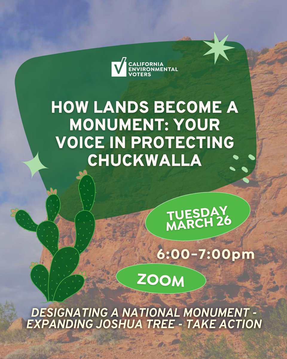 Next week, we're hosting a virtual workshop where we'll dive into how YOU can help establish Chuckwalla National Monument. Together, let's take real, tangible steps to preserve 660,000 acres of breathtaking nature and cultural heritage! Register here: bit.ly/4af3C8W
