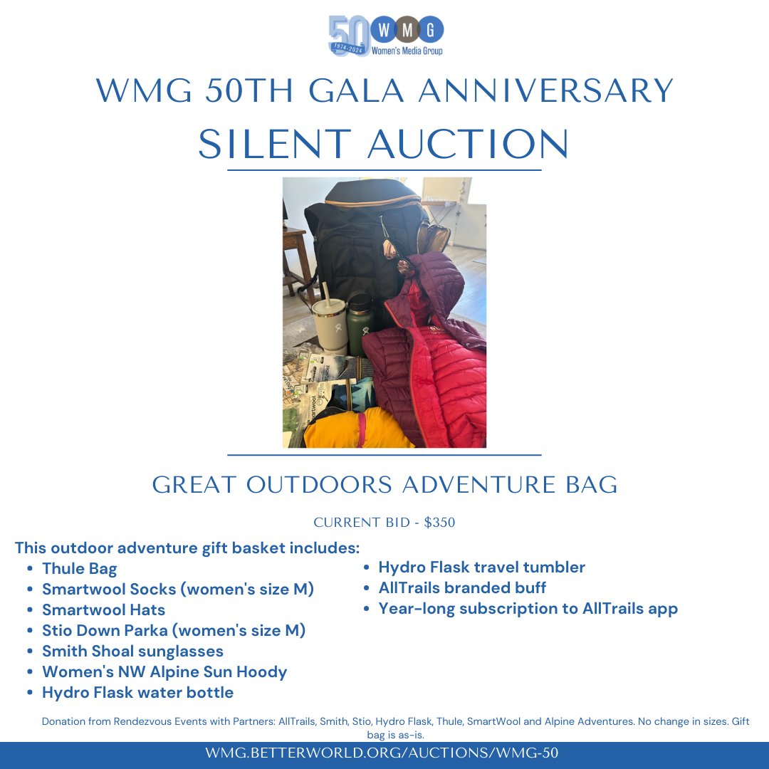 Ready for your next outdoor adventure? BID NOW for this incredible gift basket filled with everything you need for the great outdoors! From cozy Smartwool socks to a durable Thule bag, this collection has you covered. Don't miss out! Register Below! womensmediagroup.org/Gala-Tickets