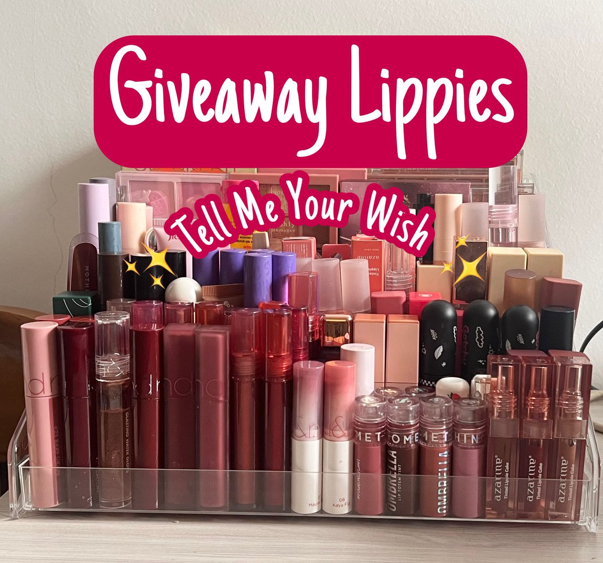 Selamat sahur teman temannn, Alhamdulillah kita ketemu di hari ke 12 puasa ini 

Today Giveaway #RamadhanWithFi is ✨Wishlist lippies✨

☪️ Day-12

Cuman follow me, RT &amp; like, Reply wishlist lipen &amp; shades nya