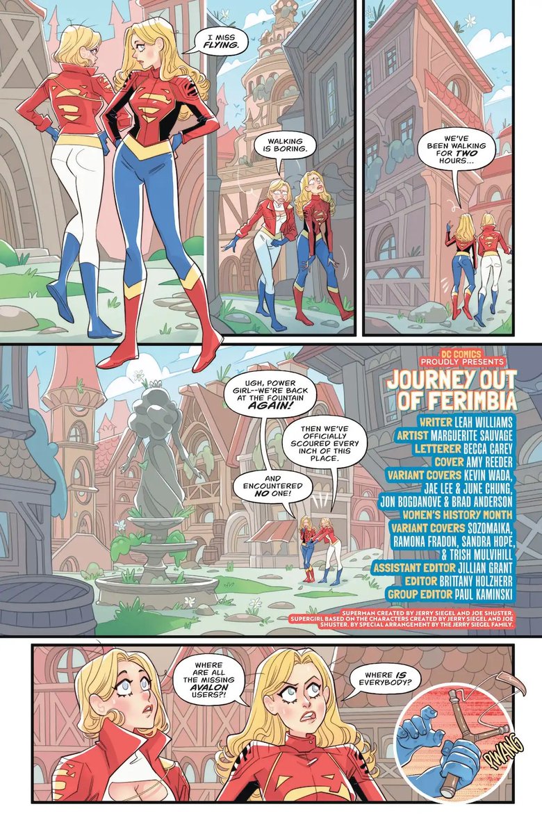 S_Marguerite's tweet photo. NO #powers in #Ferimbia! 
What would PG and Kara do?! #walkingisboring
Preview #PowerGirl #7 story by the great #LeahWilliams @mymonsterischic !
***
@DCOfficial #DCComics #DawnOfDC #Supergirl #Supergirls #karazorel #margueritesauvage #comicspage #cartoony #comicsart https://t.co/VvxP1Q4z9o