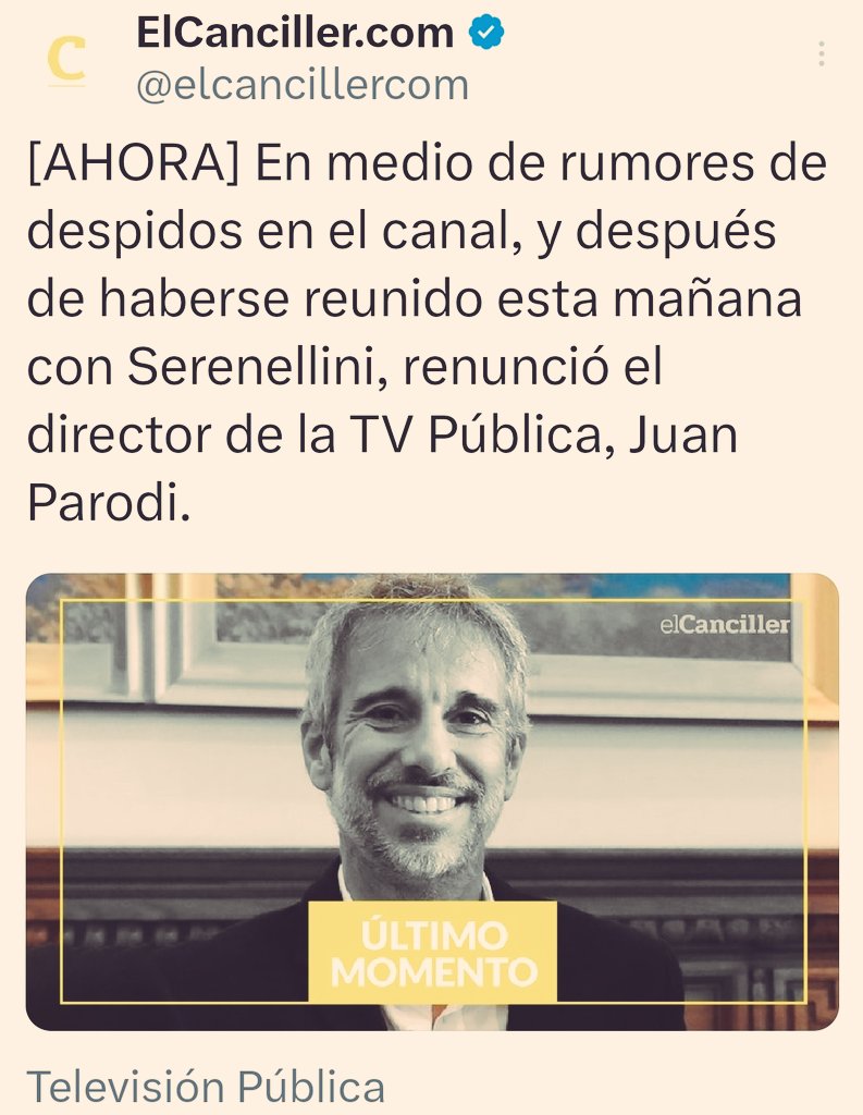 Renunció Juan Parodi, director de la TV Pública que había asumido a mediados de febrero. Son cada vez menos los que aceptan acompañar la ola de despidos que inició el régimen.