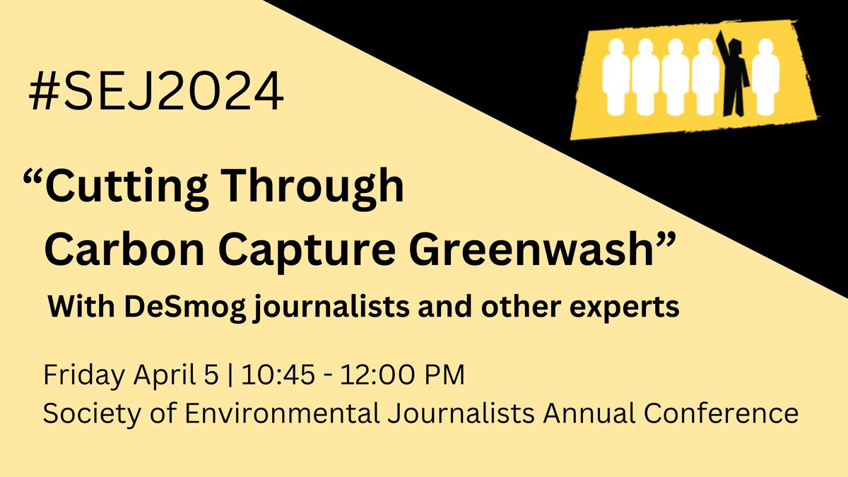 Two weeks until I'm moderating a panel at #SEJ2024 — eep! Excited to cut through #carboncapture greenwash with @DeSmog's @GeoffDembicki, @SpotlightPA's @KateHuangpu13, @O_R_V_I's @seanholeary1 & @PSRPennsylvania's @Iamfluid #ccs #fossilfuels #greenwashing