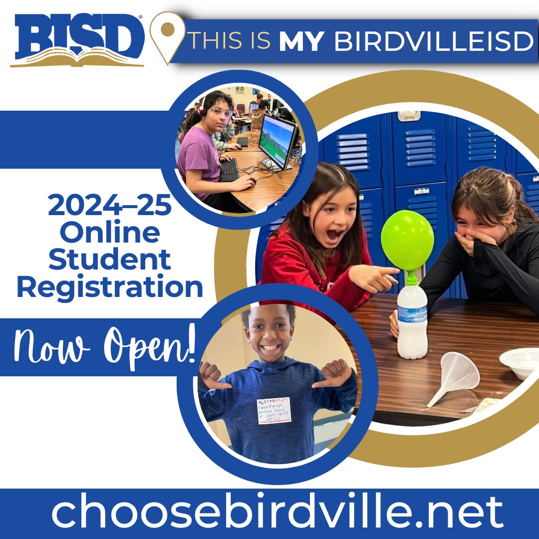 🚀 Secure your spot for the upcoming 2024-25 school year! 🎉 New and returning students, it's time to register online for 2024-25 at choosebirdville.net.