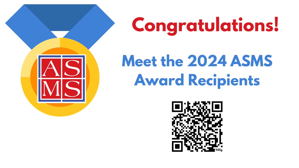 Congratulations 2024 @asmsnews Award Recipients! We look forward to celebrating you all at #ASMS2024 in Anaheim. Full announcement: asms.org/about-asms-awa…