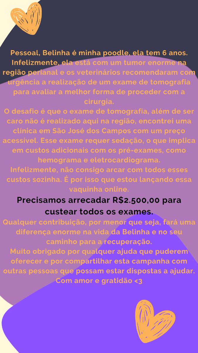 derecrvg's tweet photo. Oi galera, tô fazendo uma vaquinha pra realizar um exame na minha cadelinha que está com um tumor, toda ajuda é bem vinda seja em dinheiro ou compartilhando https://t.co/ch4LnLiZrd