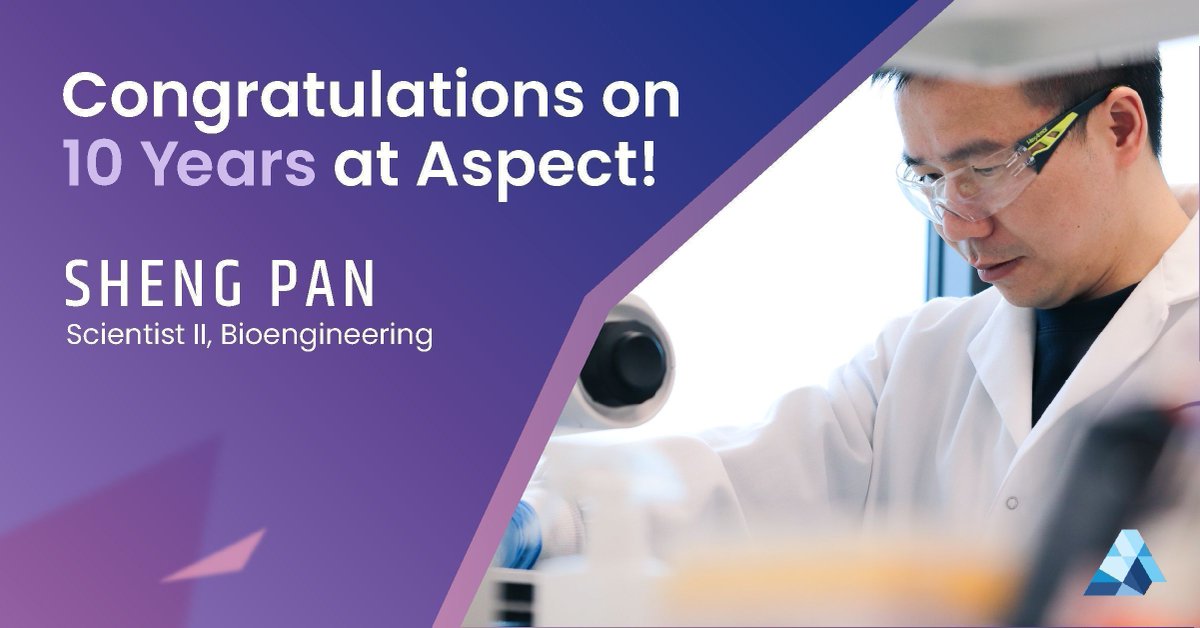 Congrats to Sheng Pan (Scientist II, Bioengineering) on 10 incredible years at Aspect! 🎉 'Looking ahead, the prospect of pushing the boundaries further in the field of bioprinted tissue therapeutics fills me with excitement and infinite imagination.' #AspectLife