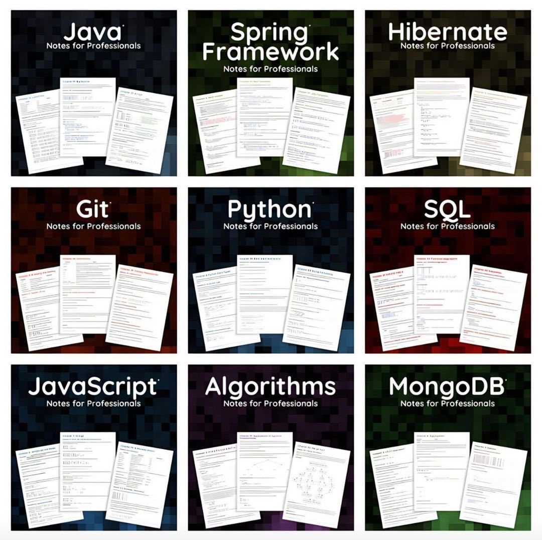 Programming languages are difficult to learn.

But not impossible.

Learning programming is easier with these notes, especially for beginners.

For 24hrs, it's 100% FREE!

Here are some notes you will get:
• Python
• Git
• Java
• SQL
• JavaScript
• MongoDB
• Algorithms
•