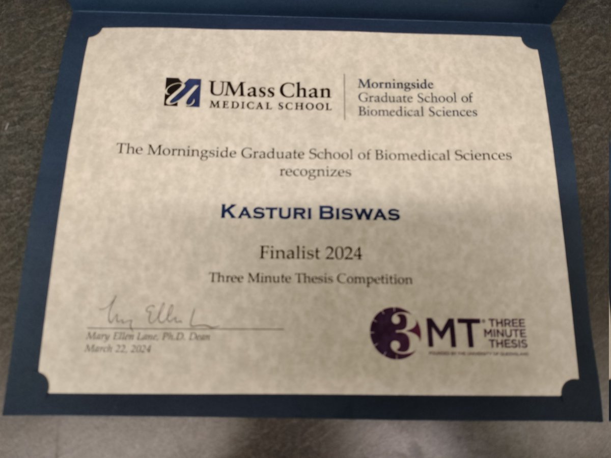 Presented a short and simple adaptation of my thesis, in 3 min with only one slide.
3MT finalist.
UMass Chan Medical School