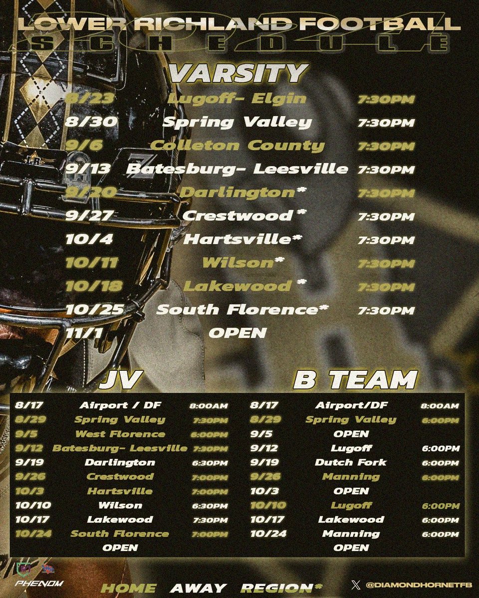THE OL WHISPER (@theolwhisperx4) on Twitter photo Lower Richland 24-25 Football Schedule #STB <a href="/DiamondHornetFB/">Lower Richland Football</a> <a href="/LRHathletics/">Lower Richland Athletics</a> <a href="/lrhsdhornets/">Lower Richland High School</a> Lower Richland 24-25 Football Schedule #STB <a href="/DiamondHornetFB/">Lower Richland Football</a> <a href="/LRHathletics/">Lower Richland Athletics</a> <a href="/lrhsdhornets/">Lower Richland High School</a>
